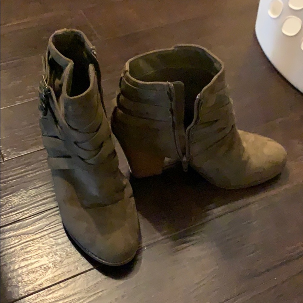 Olive green suede booties